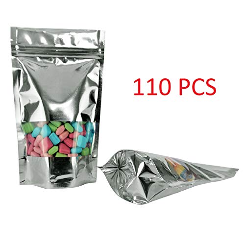 Bellvy 110 Smell Proof Bags 4x6 Inch Mylar Bags Silver with Window Sealable Bags Stand Up Pouches fo - //coolthings.us