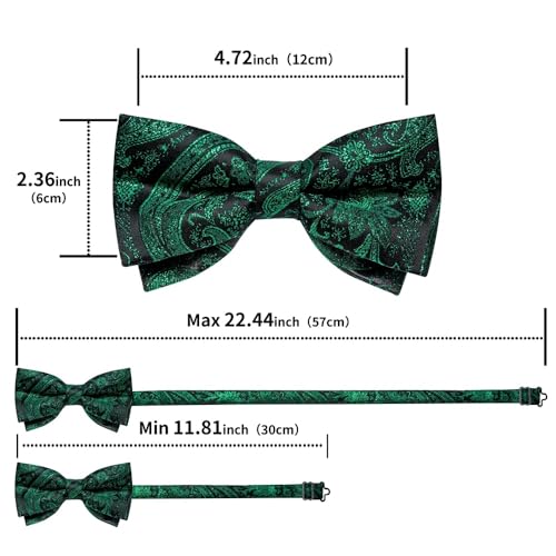 Set de corbata de moño ajustable con pañuelo y gemelos miniatura 7