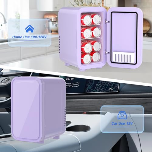 YASHE Mini Fridge, 6 Liter/8 Can 110V AC/DC Portable Thermoelectric Cooler Refrigerators for Bedroom, Skincare, Beverage, Office, Dorm Room and Car, Purple