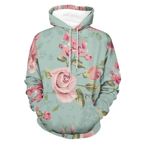 Sweatshirt à capuche fleurs roses chaud et confortable taille S