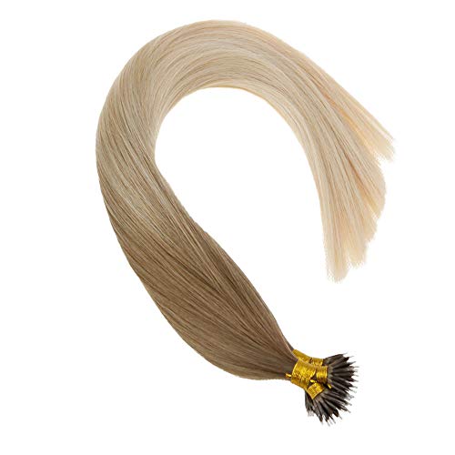 VeSunny Blonde Balayage Hair Extensions Nano Rings Human Hair Color #14 Mix #60 Platinum Blonde Ombre Nano Ring Loop Remy Hair Extensions Real Straight Hair 20" 1G/S 50G