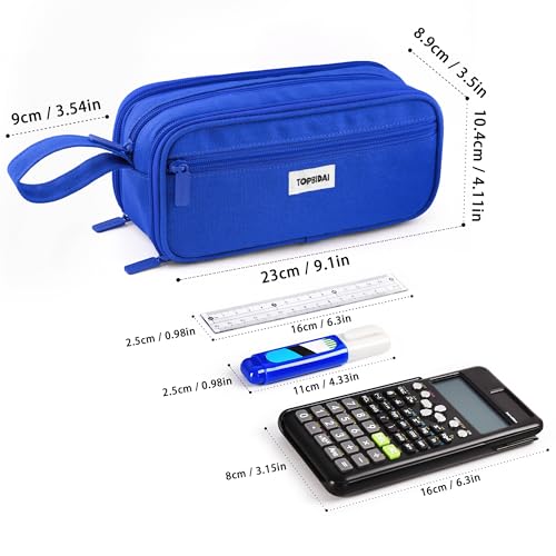 Image of TOPBIDAI Large Pencil Case Pouch for Girls Boy Women Men Adults | Big Capacity Canvas Pencil Bag, Office School Supplies, Multi Compartment Zipper Stationery Pen Box (Dark Blue)