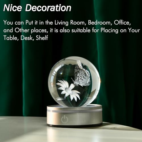 IFOLAINA 3D Butterfly Crystal Ball Decor Lamp Gifts Ideas for Girlfriend Wife Mom Couple Her Birthday Christmas Butterfly on Sunflower in Glass Ball