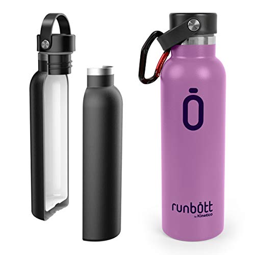 PracticDomus Runbott Thermal Water Bottle 600 ml in roestvrij staal zonder BPA met interne keramische coating en dubbele laag met vacuüm. zonder metallic smaak, inclusief karabijnhaak. kleur (paars)