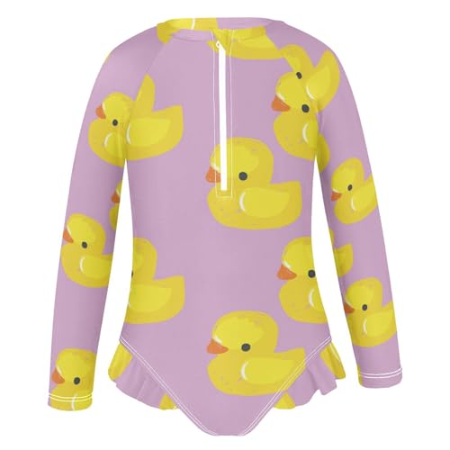 Wusikd Girls Long Sleeve Swimsuit Cute Yellow Duck One Piece Bathing Suit Zipper Pink Swimwear Sun Protection 3T2