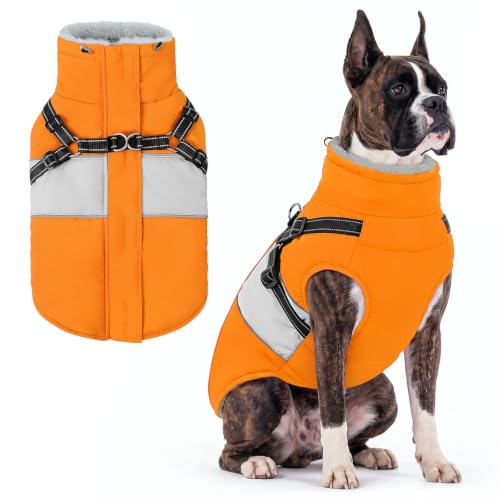 Image of AOFITEE Dog Coat Warm Dog Jacket with Harness Built in Pet Puffer Jacket XS