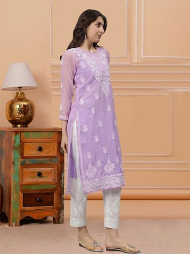 Image of Seva Chikan Hand Embroidered Lucknowi Chikankari Georgette Kurta with Inner Slip SCL4711