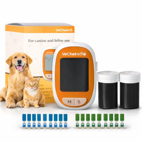 Controlador de Glucosa y Cetonas para Perros y Gatos con + 10 Tiras Glucosa + 10 Tiras de cetonas | VECHECK GO Dispositivo para Mascotas Caninas y Felinas   Test Rápido