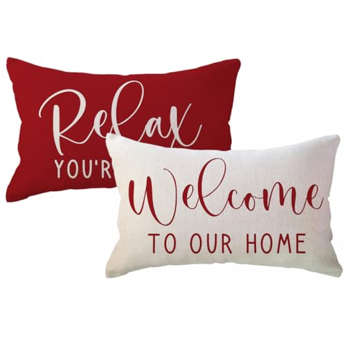 ULOVE-LOVE-YOURSELF-Home-Relax-Lumbar-Throw-Pillow-Covers-Farmhouse-Rustic-Welcome-Decorative-RectangularWaist-Pillowcases-12-x-20-Inch2Pack-Front-Porch-Decor-Cushion-Covers-Red ULOVE LOVE YOURSELF Home Relax Lumbar Throw Pillow Covers Farmhouse Rustic Welcome Decorative RectangularWaist Pillowcases 12 x 20 Inch2Pack Front Porch Decor Cushion Covers Red