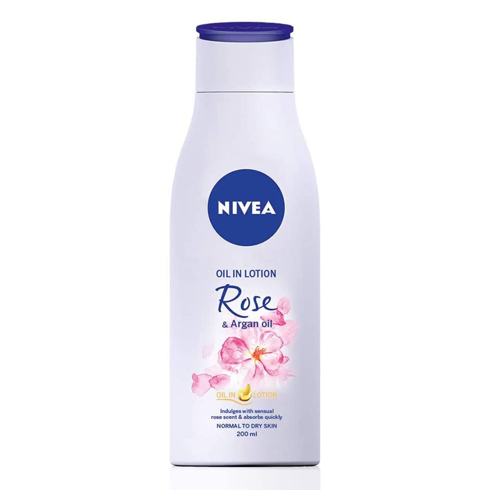 NIVEA Oil In Lotion Rose & Argan Oil 200ml, Replenishing Body Lotion with Rose Scent & Argan Oil, Intensive Moisturising Cream with Hydrating Formula