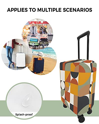 Travel Luggage Cover Spandex Elastic Suitcase Cover for Luggage, Scratch Proof Luggage Cover Protector for Trunk Case 19-21 Inch Luggage, Art Retro Middle Age Abstract Plaid Grey Orange4