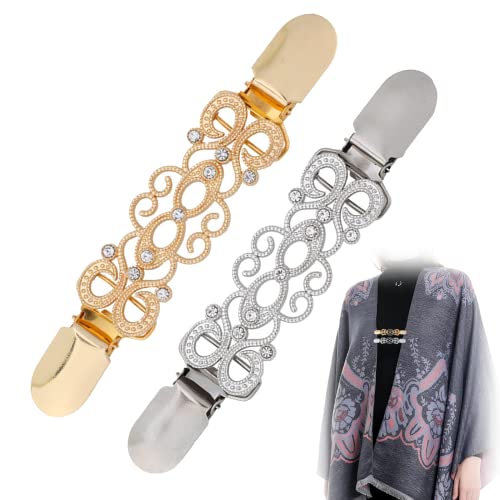 YDYSAA Cardigan Mit Clips 2 Stück Kreativer Pullover Clip Legierung Cardigan Clips Retro Strickjacke Kragen Clips Strasssteine Cardigan Clip Blendschutz Cardigan Clips Mehrzweck Cardigan Clip Cover