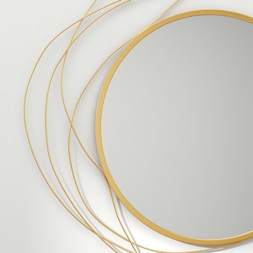 HOMCOM Wandspiegel, Ø65 cm Wandschmuck mit Spiegel, Metallrahmen, Flurspiegel, Wandkunstwerk für Wohnzimmer, Schlafzimmer, Gold