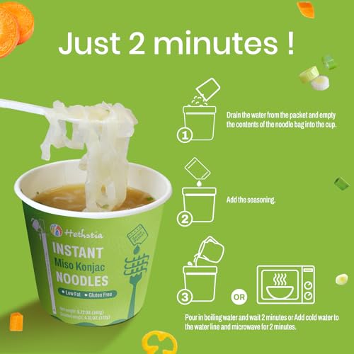 Image of Hethstia Konjac Noodles Miso Soup Cup Low Carb Shirataki Noodle, 6 Packs | Vegan, Gluten-Free, Fat-Free, Low-Calorie, Keto, Ready to Eat, Quick Healthy Asian Ramen Meal