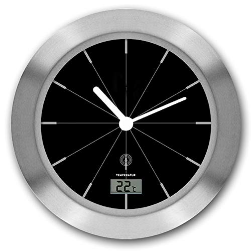 Funkwanduhr Bad mit Temperatur, Rahmen Alu