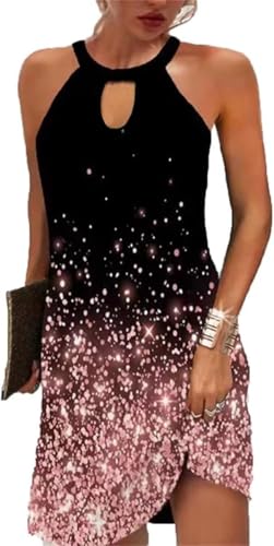 Image of BIRW Women Summer Over The Knee Dress 2025 Casual Floral Halter Beach Vacation Sundresses with Pockets