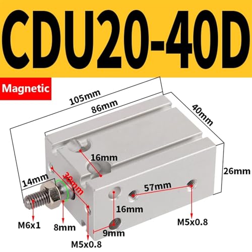 Mini vérin à installation gratuite CDU20 avec piston magnétique stable