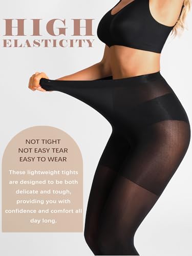 Image of Extremely Durable Sheer Black Tights for Women Ultra Strong Control Top Pantyhose with Reinforced Toes