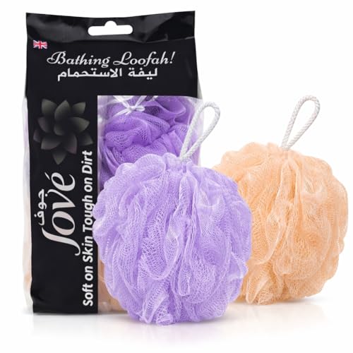 Jove Bath Loofah Sponge 2 Pcs Pack Soft Exfoliating Shower Pouf for Gentle Body Cleansing