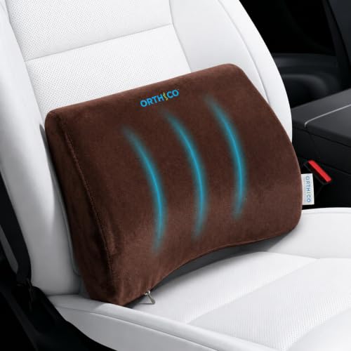 Image of Lumbar Support Back Cushion, Brown | Ergonomic Lower Back Support, Back Pain Relief, For Car Seat & Office Chair, Portable Backrest