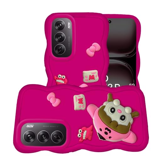 Image of AESTMO Back Case Cover for Oppo Reno 12 Pro 5G | 3D Cute Fun Cartoon Characters | Anti Slip Grip Cute Wave Curly Frame Shape | Full Body Protection Back Cover for Oppo Reno 12 Pro 5G (Pink)