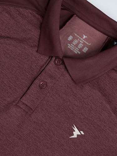 Image of TECHNOSPORT Men Polyester Self Design Polo Neck Half Sleeve T-Shirt with UPF50+, Double Cool for Gym, Sports and Regular Use