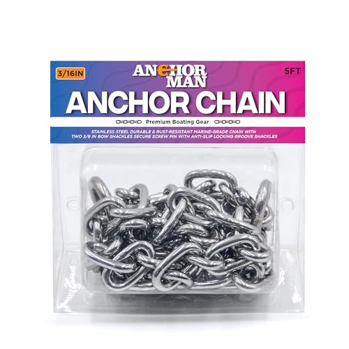 Anchor-Man Stainless Steel Boat Anchor Chain, Marine Grade, High Break Load with 2 Advanced Stainless Steel Shackles Boat Chains (L-5ft x D-3/16)
