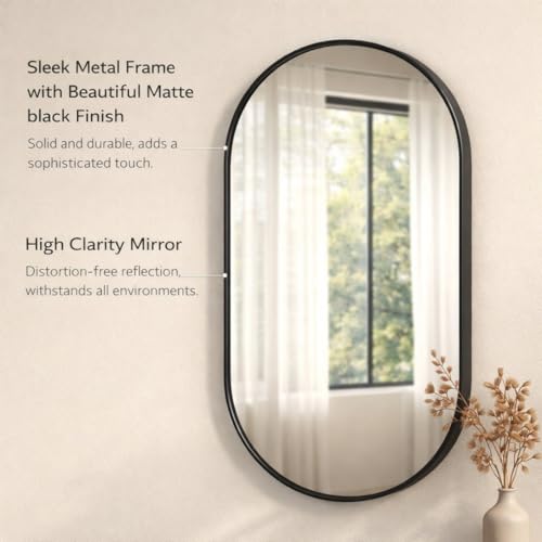Image of Metal Frame Mirror Glass for Wall /Aluminium Circular Bathroom Wall Mirror 18x24 Inch /Mirror for Bathroom /Bedroom /Living Room /Entryway /Dressing Room /Decorative /Vanity| AFM1824A4
