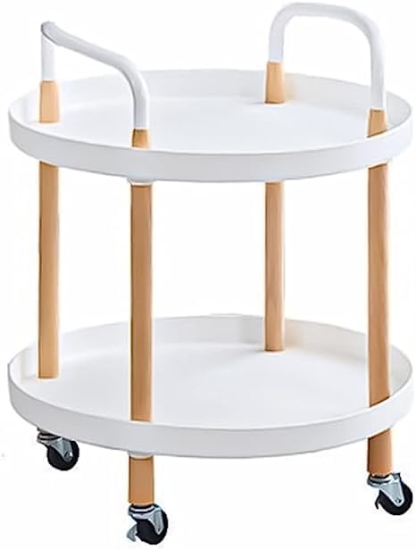 Matiko 2 Layer Round Center Table Living Room,Coffee Table Sofa Side Snack Table with Wheels,Small Mobile Trolley,Multi-Layer Storage Shelves for Kitchen Living Room Bedroom Nightstand and Balcony-picture-21