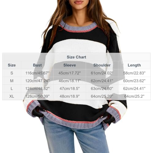 Oversized Sweaters for Women Wide Stripe Crew Neck Knit Pullover Fall Tops - image 4