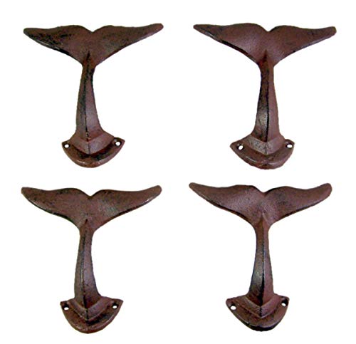 Mudhen Upperdeck Primitive Whale Tail Cast Iron Wall Hooks, Pack Of 4 #TOP1