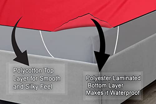 Image of The Furnishing Tree Mattress Protector /Waterproof Bedsheet Size WxL 60x78 Inches Queen Size Polyester Red