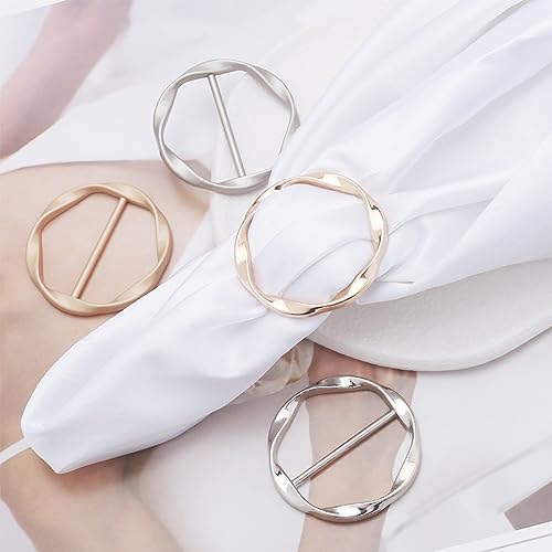SURALIN Pack of 6 Women's Metal T Shirt Clip Buckle Scarf Ring Buckle Clothing Corner Button Metal Round Circle Clip Buckle Clothing Ring Wrap Holder - Image 3