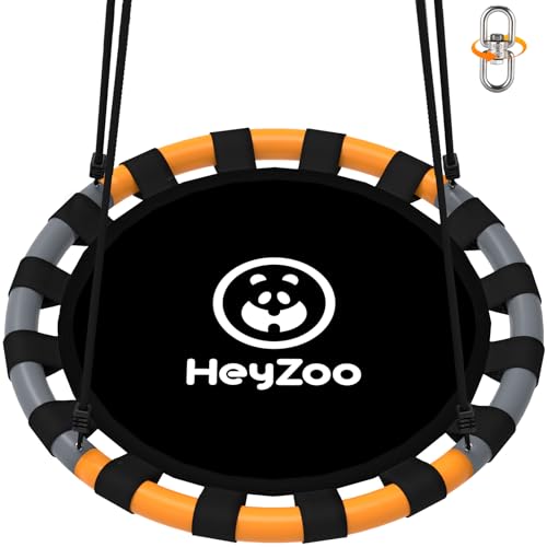 Image of HeyZoo Saucer Swing, 48 Inch Larger Swing Sets for Backyard and Outdoor Playground, 900lbs Weight Capacity, with 360 Degree Swivel, Gifts for Kids and Family, Grey and Orange