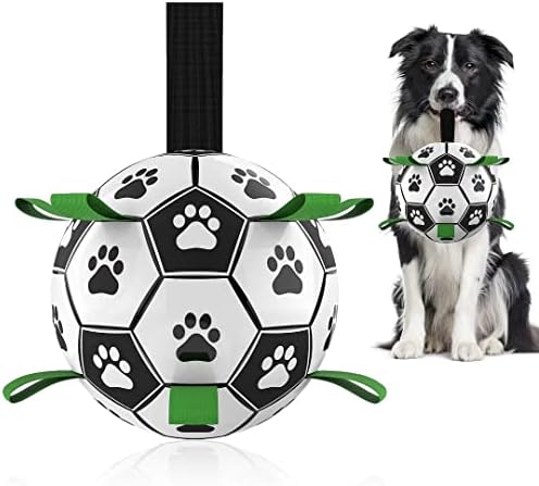 QDAN Dog Toys Soccer Ball with Straps, Interactive Dog Toys for Tug of War, Puppy Birthday Gifts, Dog Tug Toy, Dog Water Toy, Durable Dog Balls World Cup for Small & Medium Dogs（6 Inch）