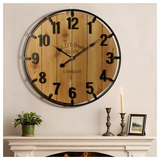 Vantic Farmhouse 30 Inch Extra Large Decorative Wall Clock with Metal Circlee, Oversized Wood Wall Clock with Large Arabic Numeral for Living Room, Bedrooms and Offices, Silent and Battery Operated