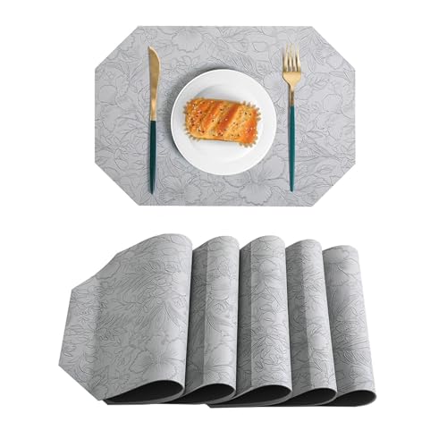 Sets de table octogonaux gris floral protège-table contre taches