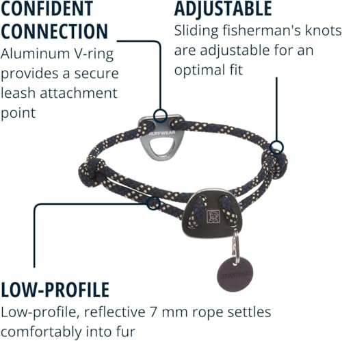 RUFFWEAR Knot-a-Collar mittelgroßes Hundehalsband, Kletterseil, verstellbar und stabil für Spaziergänge mit dem Hund, Größe M (36–50 cm), Obsidianschwarz