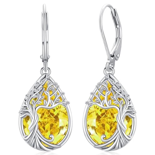 Boucles d'oreilles Arbre de Vie en cristal et de pierre de naissance pour mères