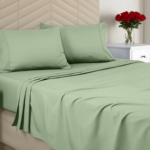 Utopia Bedding Juego de sábanas tamaño Queen, Microfibra cepillada, sábanas Suaves para Cama tamaño Queen, Incluye 1 sábana Bajera, 1 Plana y 2 Fundas de Almohada, Bolsillo Profundo (Salvia)