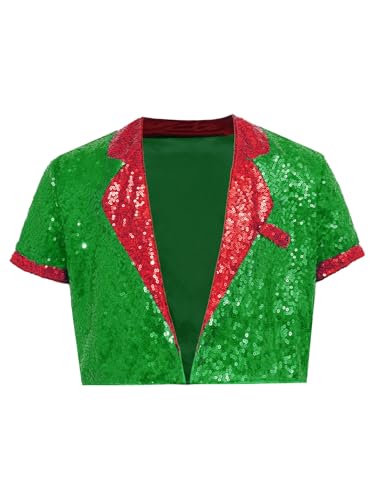 Hedmy Kids Boys Girls Christmas Clothes Xmas Party Jacket Coat Shiny Sequined Crop Tops Performance Clothes