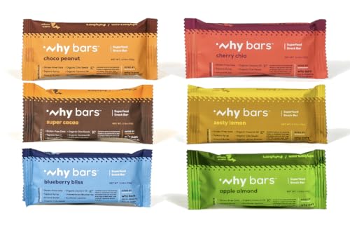 Why Bars, Protein Bars, Variety Pack, 2.04 Ounce Bars (Pack of 12 Protein Bars) – Protein Bar Superfood, Gluten Free, Non GMO, Organic, Vegan, Simple Ingredients