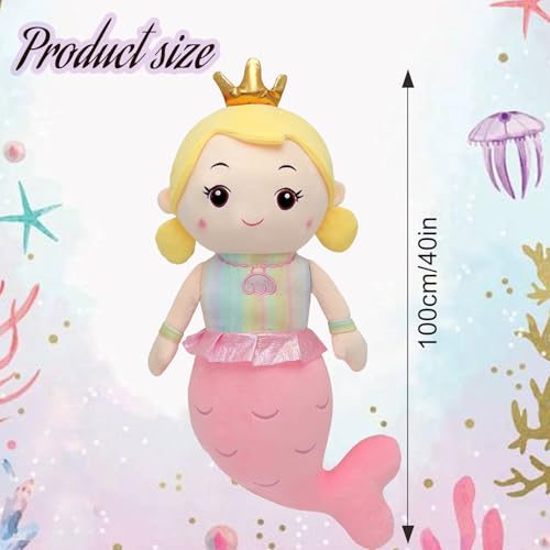 Image of Mermaid Stuffed Animal Plush Pillow Toy 39.in Mermaid Doll Stuffy Plushie Life Size Giant Mermaid Body Pillows Doll for Girls Kids