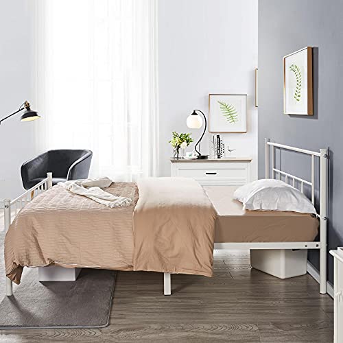 Yaheetech 13 Inch Twin Size Metal Bed Frame With Headboard And Footboard Platform Bed Frame With Storage No Box Spring Needed Mattress Foundation White #TOP3