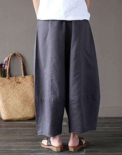 Aeneontrue Women's Patchwork Wide Leg Pants Trousers With Big Pockets Gray M #TOP3