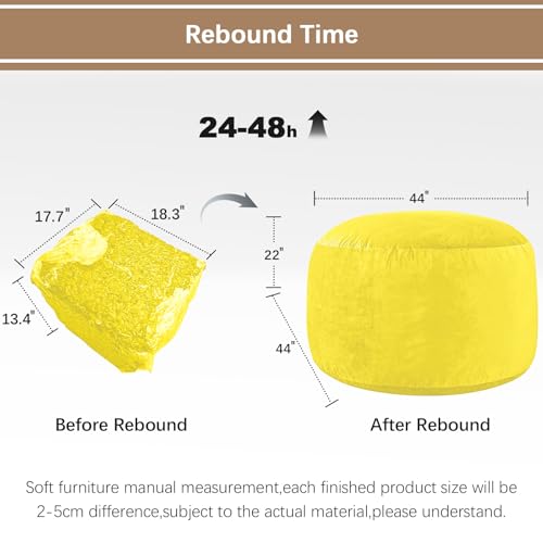 Image of Bean Bag Chairs for Adults - Memory Foam Furniture BeanBag Chair - Kids /Teens Sofa with Soft Micro Fiber Cover - Round Fluffy Couch for Living Room Bedroom College Dorm - 4 ft, Yellow