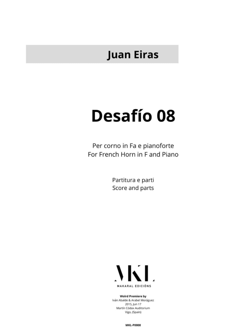 Desafío 08 cor en Fa pianoforte partition duo musique contemporaine chambre