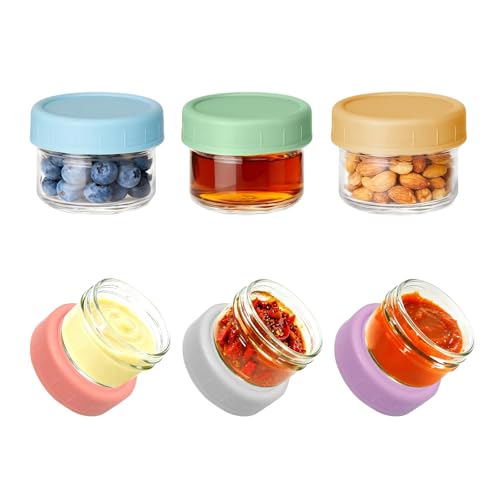 Euablfo 6 Stück Salatdressing Behälter Kleine Gläser mit Deckel Auslaufsichere Frischhaltedosen set Dressing Behälter to go Gewürzbehälter Tragbar Saucenspender Mini Saucenflaschen 50ml
