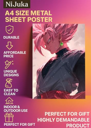 Image of NIJUKA Anime Printed Metal sheet Poster For Home And Room Decoration | For Anime Art Fans Boys And Girls (Goku black rose)