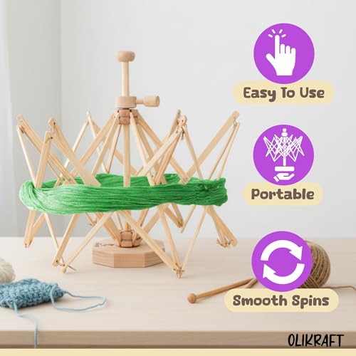 Image of Olikraft Wooden Yarn Swift | Lightweight Reverse Yarn Umbrella Swifts | Ball Swift | Skein Winder | No Clamp Required (Patented)